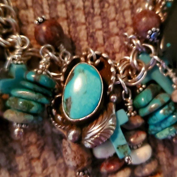 Vtg. Schaef Designs Turquoise & Sterling Silver Charm Bracelet & Earrings - Picture 3 of 8
